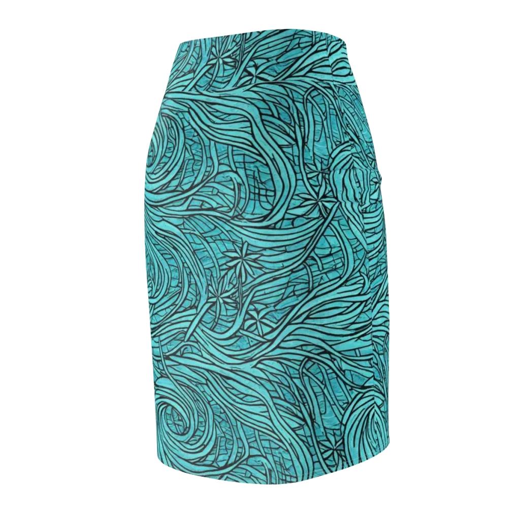 Cyan Whorl on Pencil Skirt — Back Side