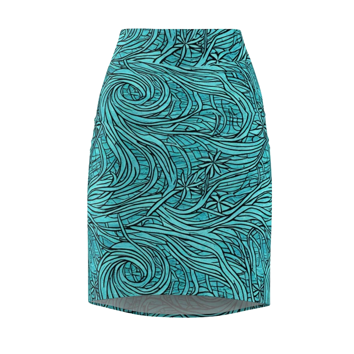 Cyan Whorl on Pencil Skirt — Front