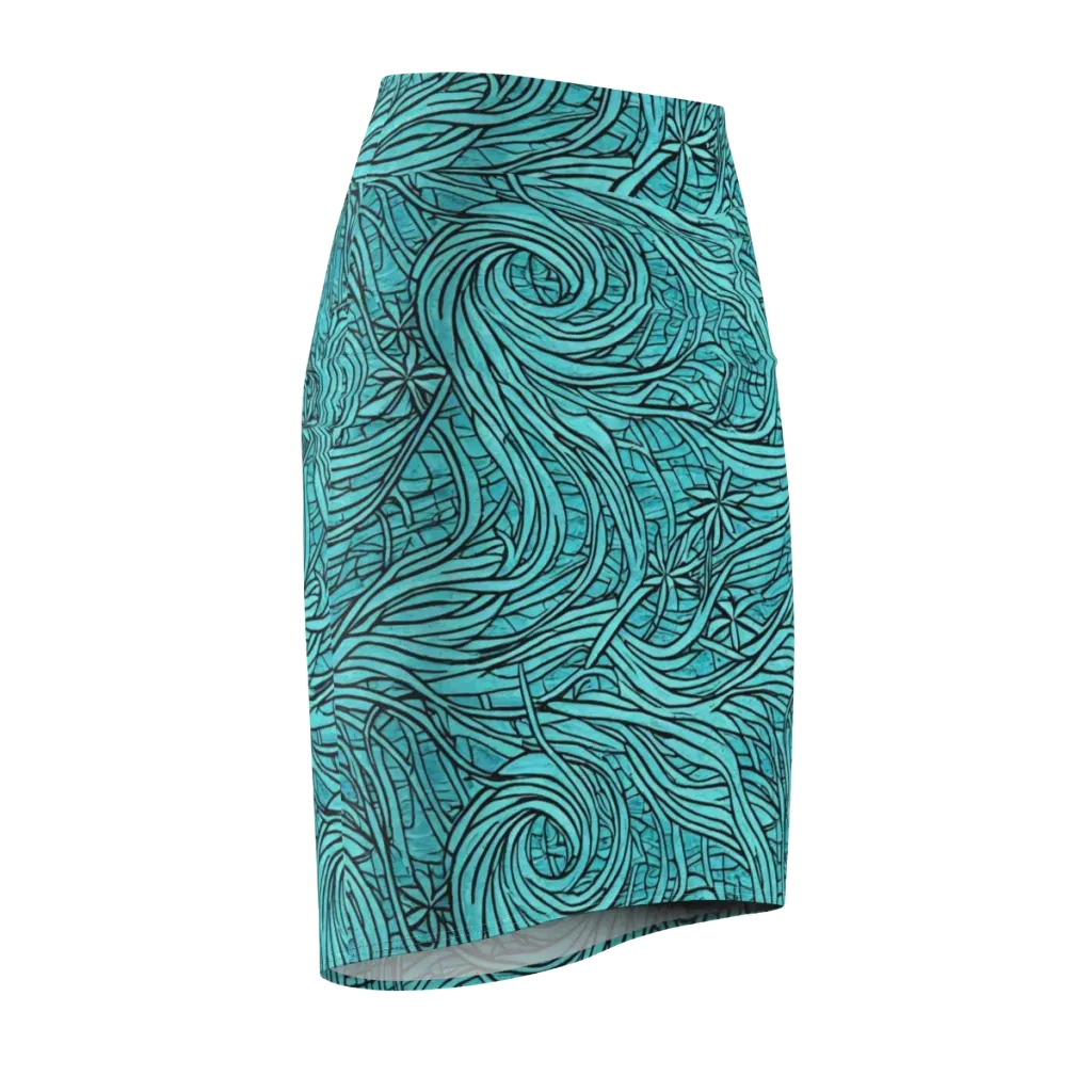Cyan Whorl on Pencil Skirt — Front Side