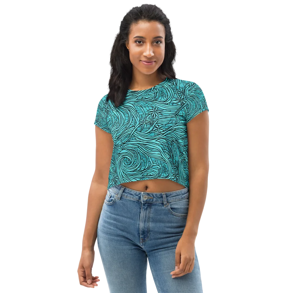 Cyan Whorl on Crop Tee — Front