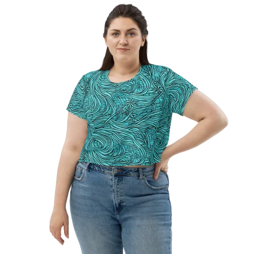 Cyan Whorl on a Crop Tee