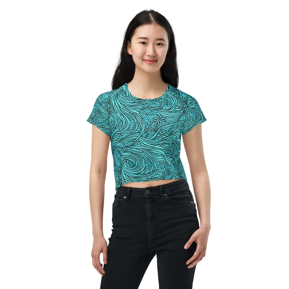 Cyan Whorl on Crop Tee — Front