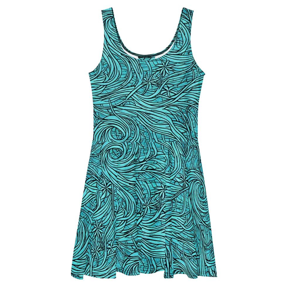 Cyan Whorl on Skater Dress — Front