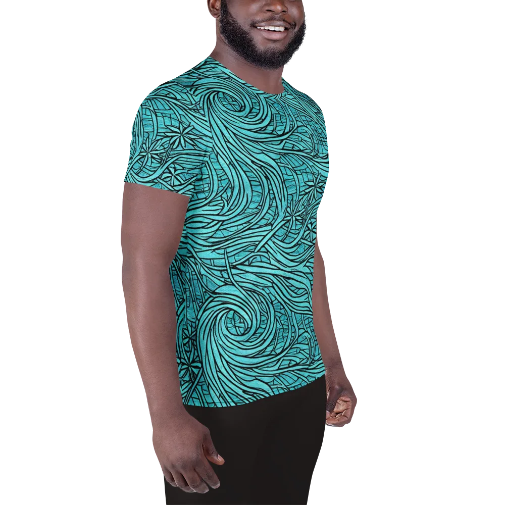 Cyan Whorl on Men's Athletic T-Shirt — Right
