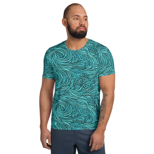 Cyan Whorl on a Men's Athletic T-Shirt