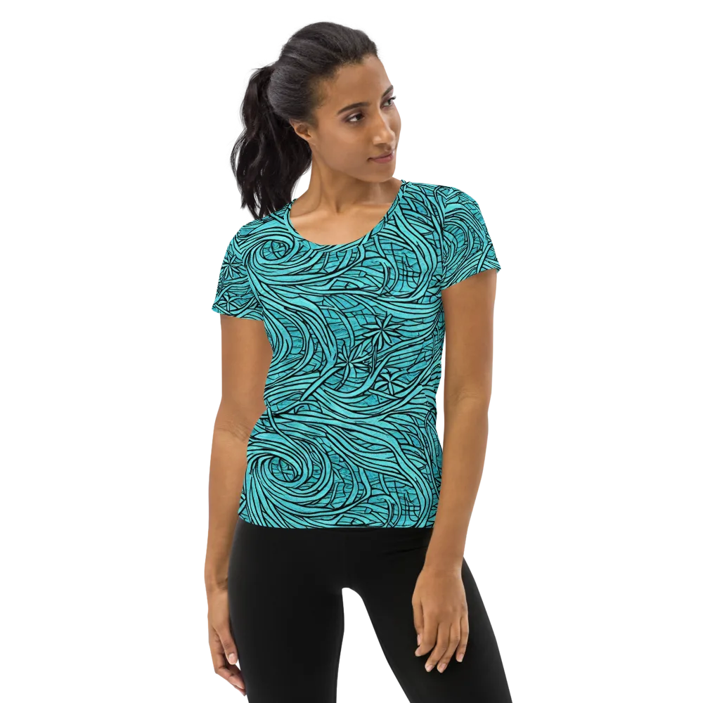 Cyan Whorl on Women's Athletic T-Shirt — Front