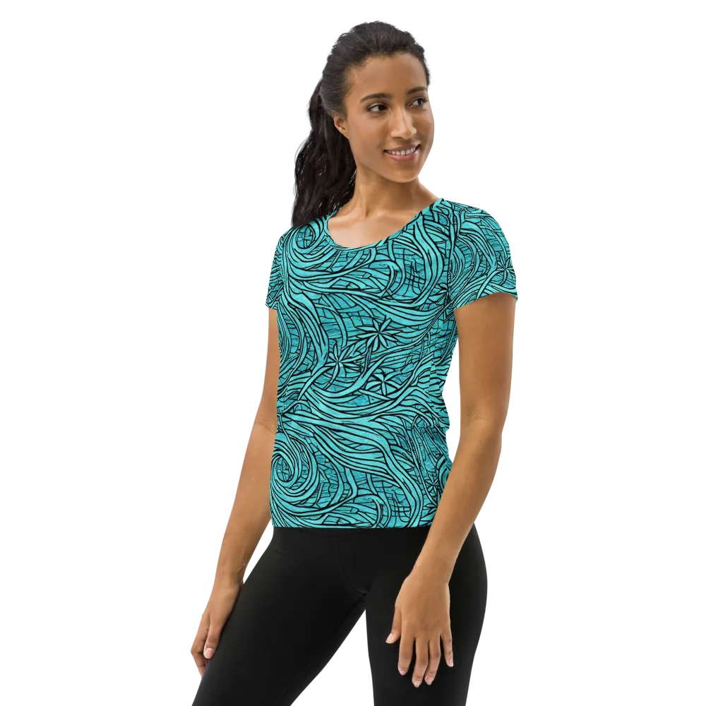 Cyan Whorl on Women's Athletic T-Shirt — Left