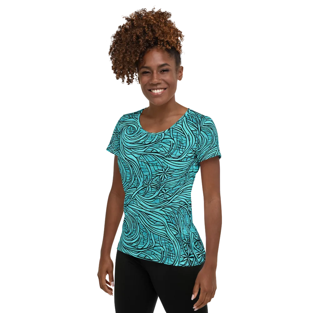 Cyan Whorl on Women's Athletic T-Shirt — Left