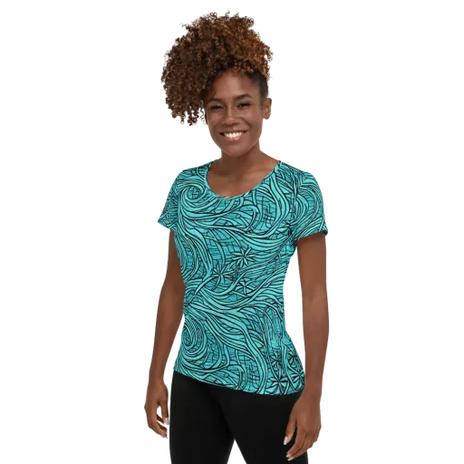 Cyan Whorl on a Women's Athletic T-Shirt