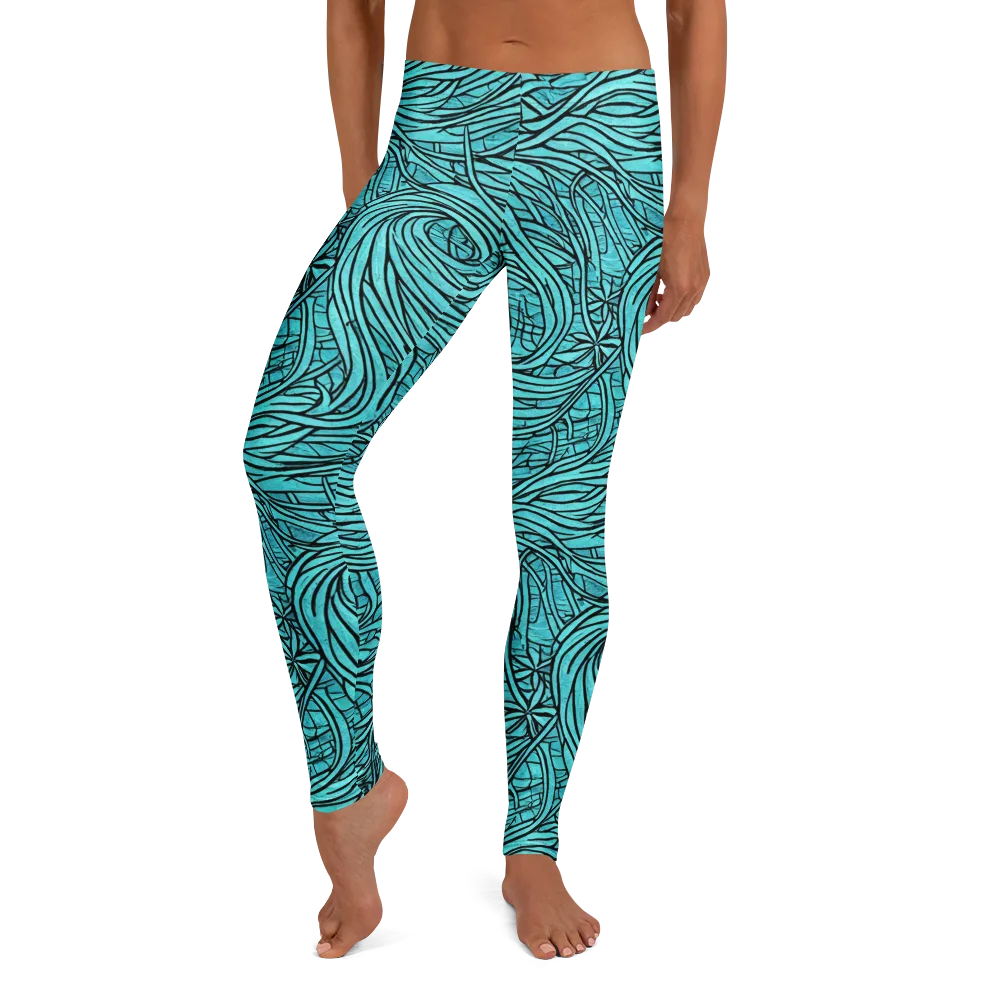 Cyan Whorl on Leggings — Front