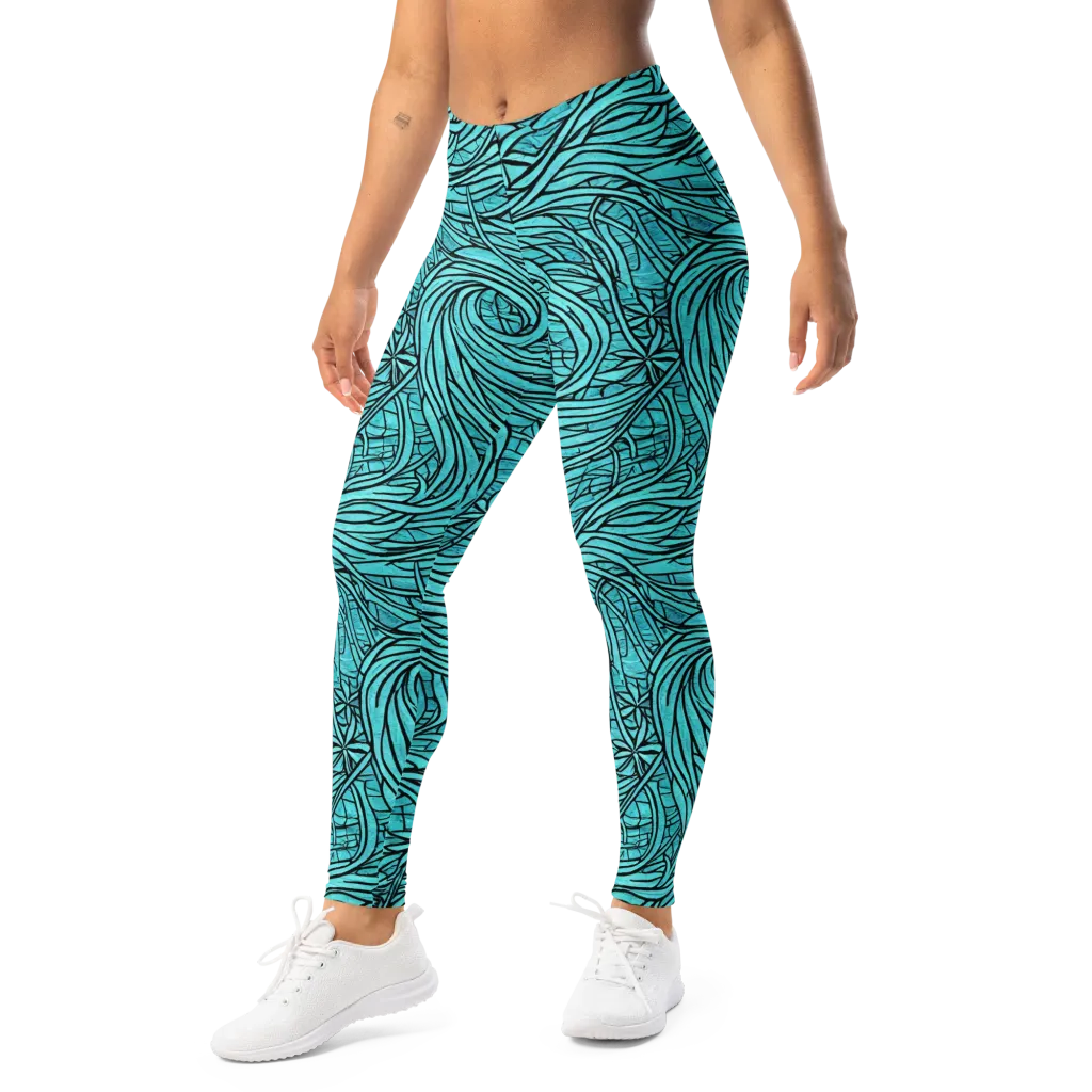 Cyan Whorl on Leggings — Left Front