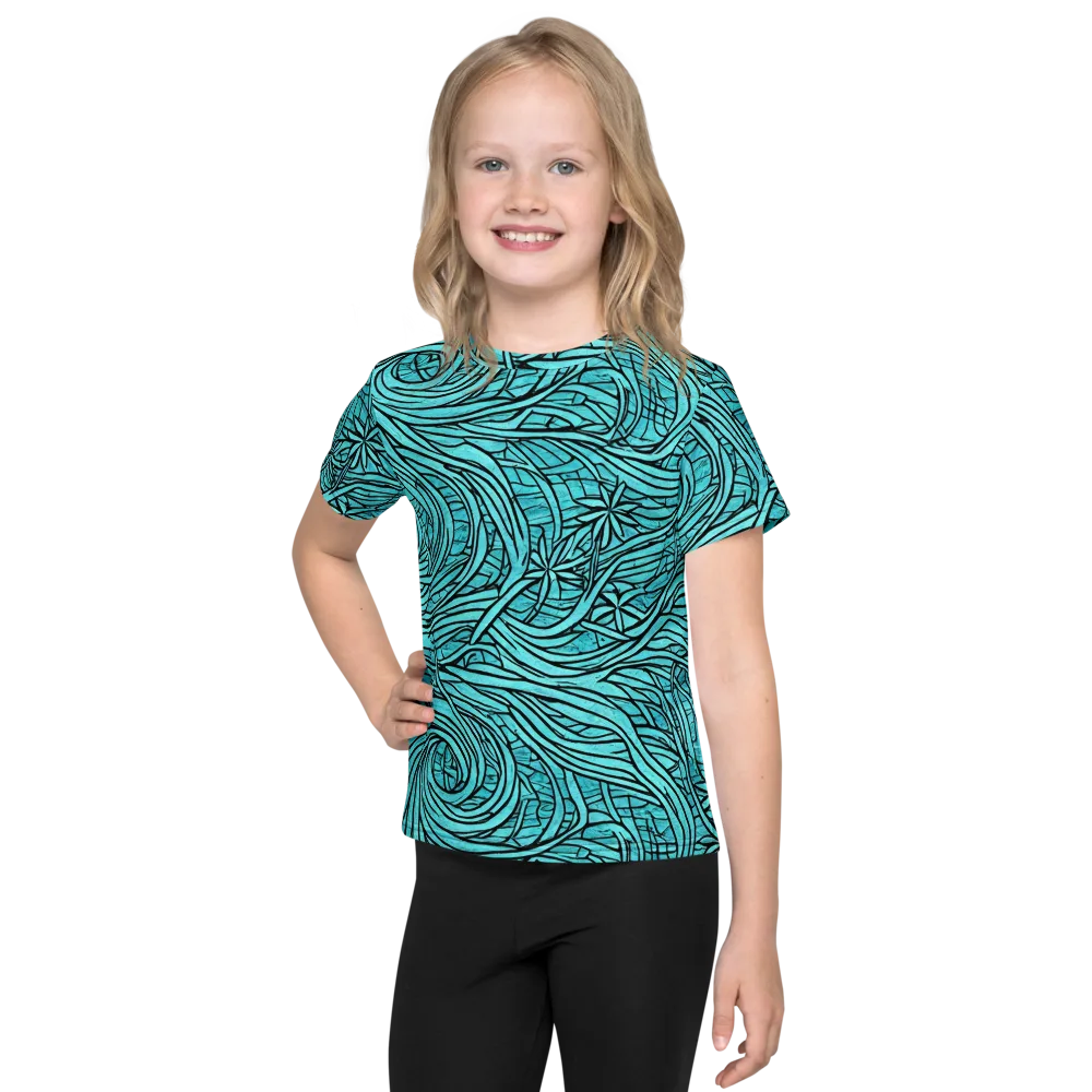 Cyan Whorl on Kids Crew Neck T-Shirt — Front