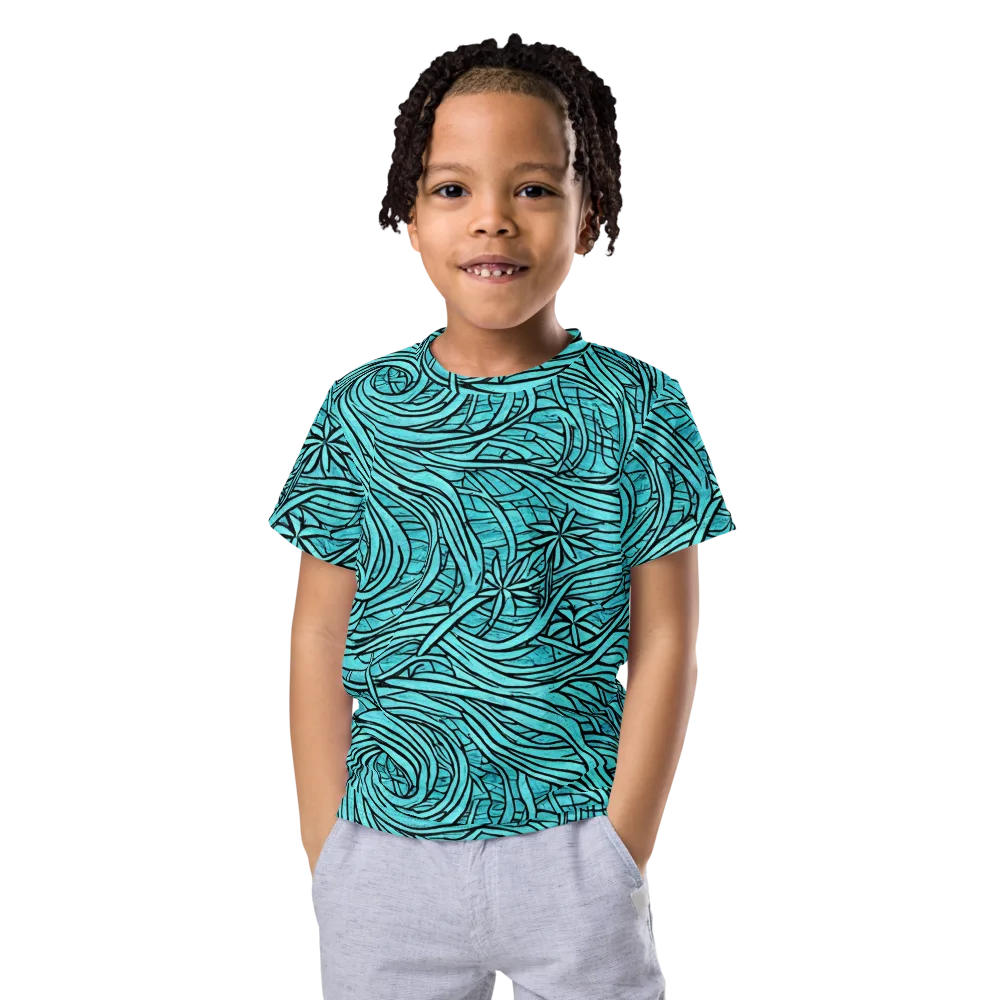 Cyan Whorl on Kids Crew Neck T-Shirt — Front