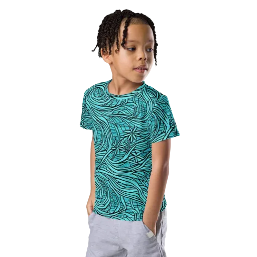 Cyan Whorl on a Kids Crew Neck T-Shirt