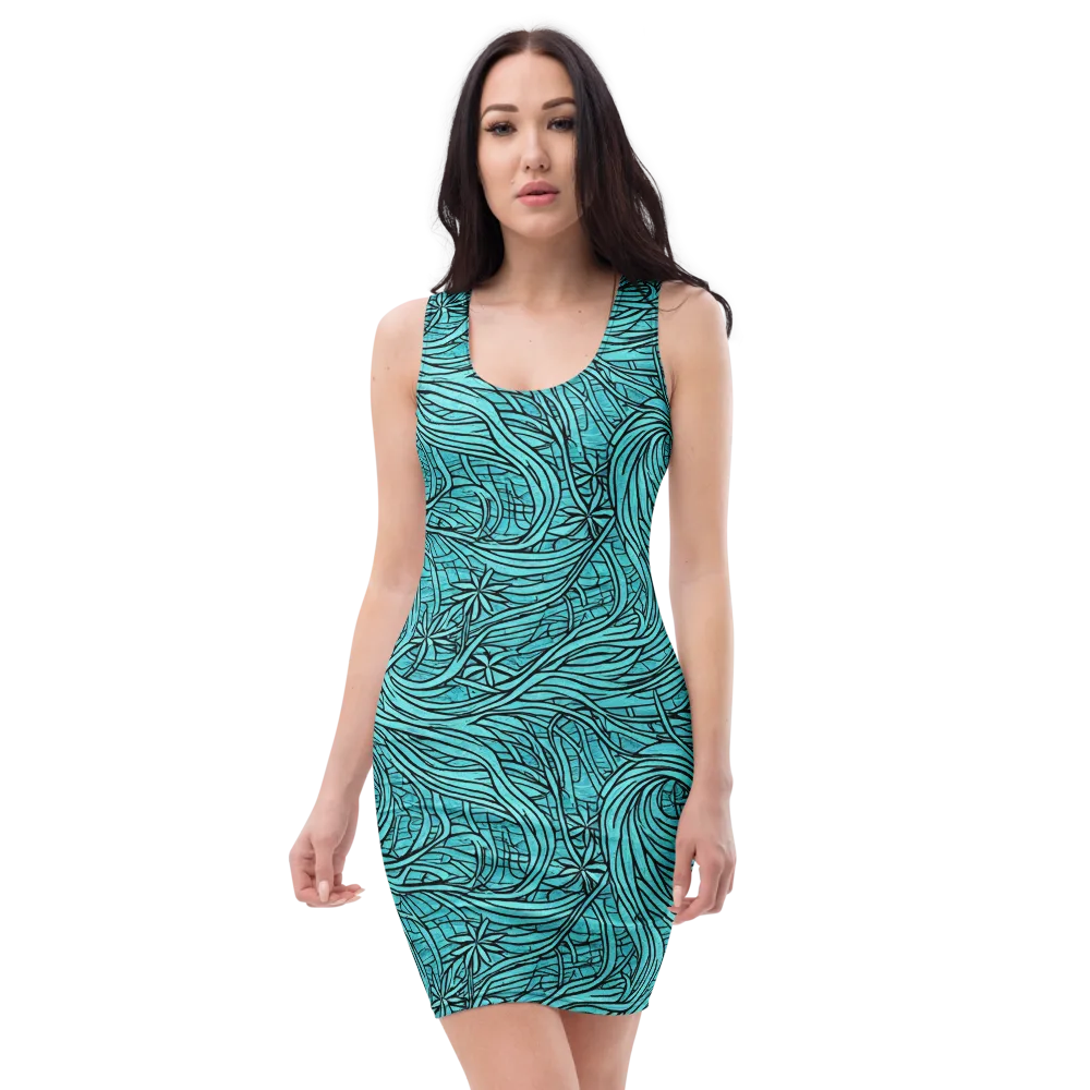 Cyan Whorl on Bodycon Dress — Front