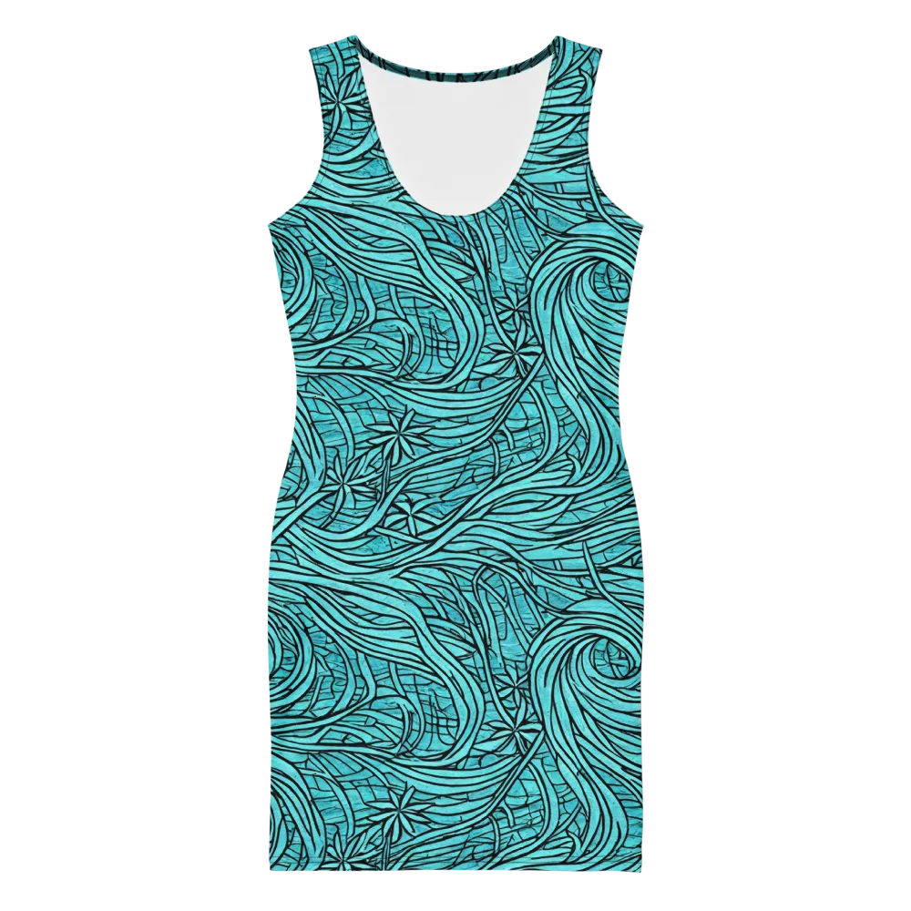 Cyan Whorl on Bodycon Dress — Front