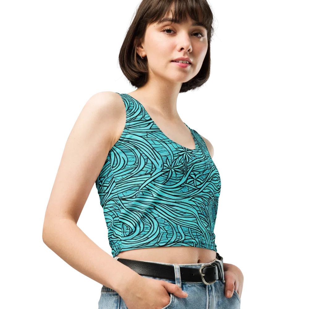 Cyan Whorl on Crop Top — Right Front