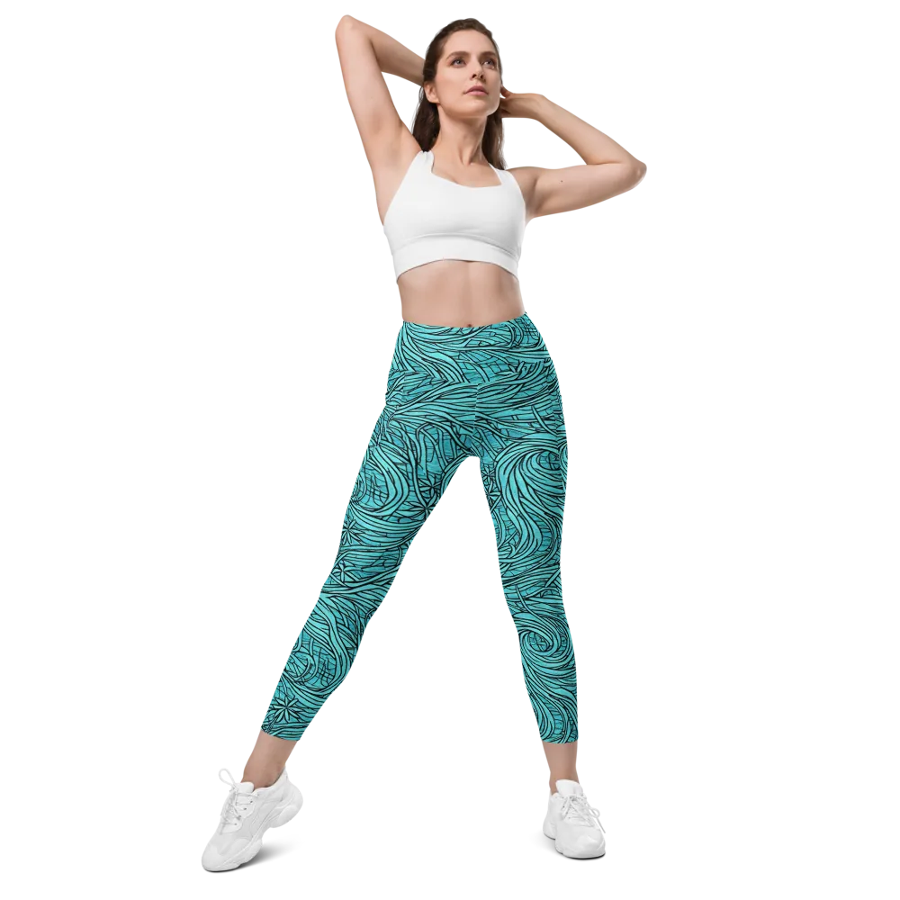 Cyan Whorl on Leggings with Pockets — Front