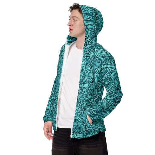 Cyan Whorl on a Men's Windbreaker