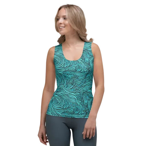 Cyan Whorl on a Women's Tank Top