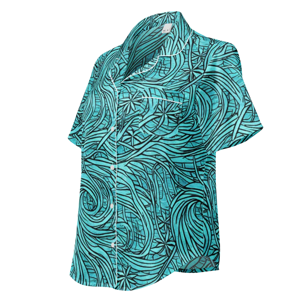 Cyan Whorl on Women's Short Sleeve Pajama Top — Left Front