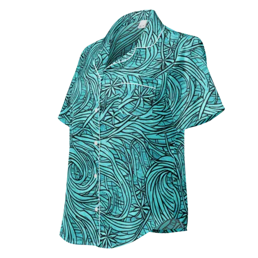 Cyan Whorl on a Women's Short Sleeve Pajama Top