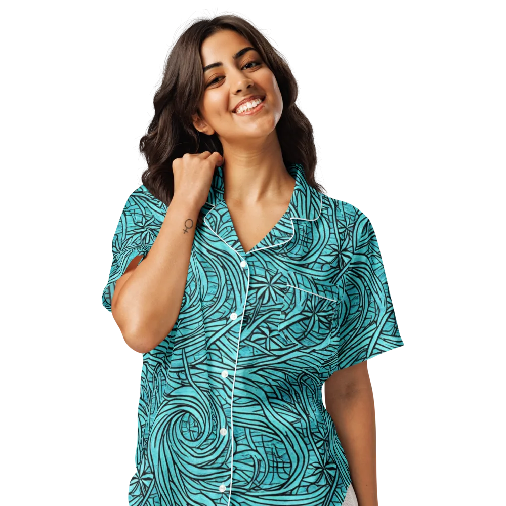 Cyan Whorl on Women's Short Sleeve Pajama Top — Front
