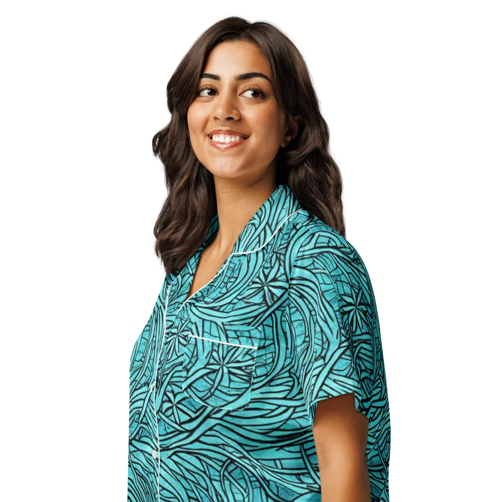Cyan Whorl on Women's Short Sleeve Pajama Top — Left Front