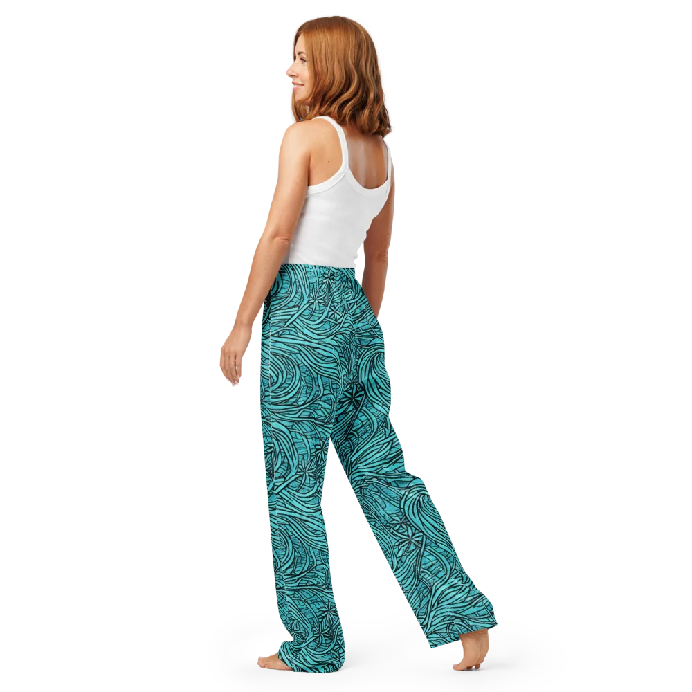 Cyan Whorl on Women's Pajama Pants — Back