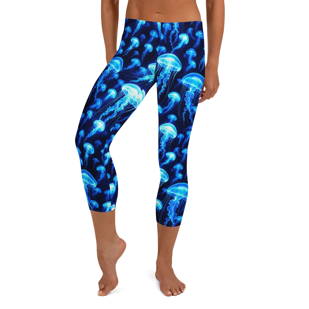 Blue Lanterns on Capri Leggings — Front