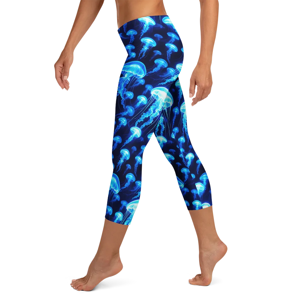 Blue Lanterns on Capri Leggings — Left