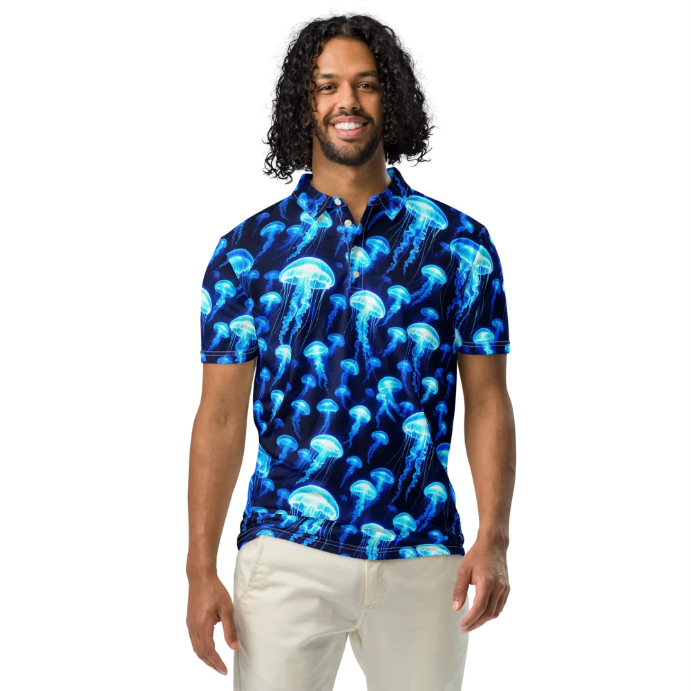 Blue Lanterns on Men's Slim Fit Polo Shirt — Front
