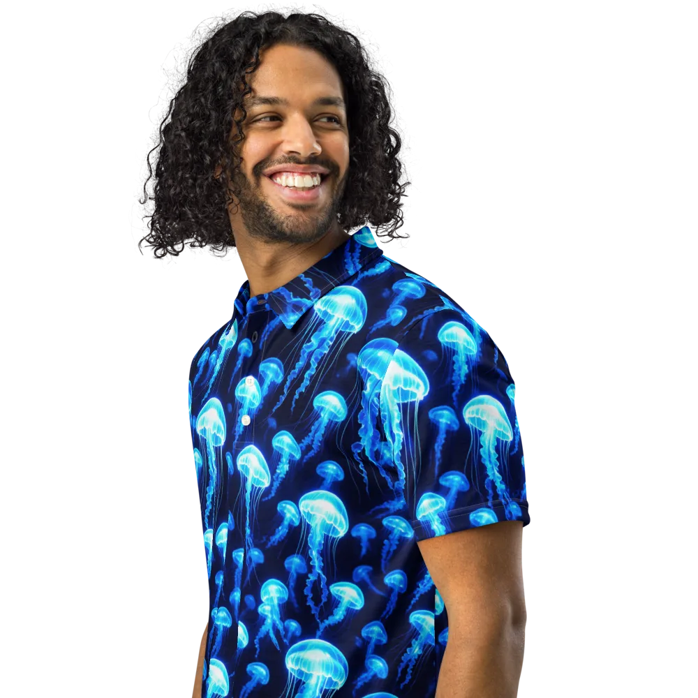 Blue Lanterns on Men's Slim Fit Polo Shirt — Left Front