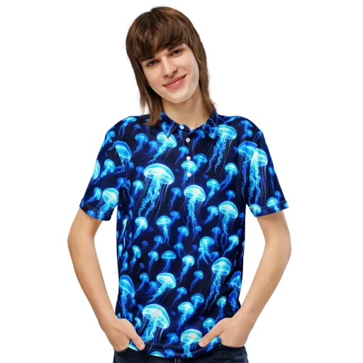 Blue Lanterns on a Men's Slim Fit Polo Shirt