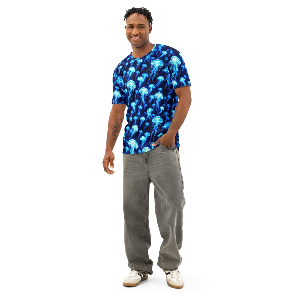 Blue Lanterns on Men's Cotton Crew Neck T-Shirt — Front