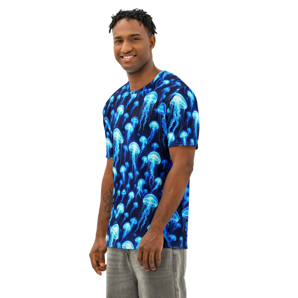 Blue Lanterns on Men's Cotton Crew Neck T-Shirt — Left Front