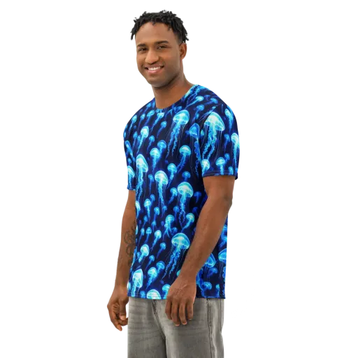 Blue Lanterns on a Men's Cotton Crew Neck T-Shirt