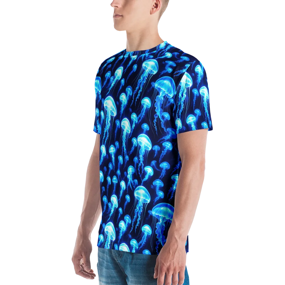 Blue Lanterns on Men's Crew Neck T-Shirt — Left