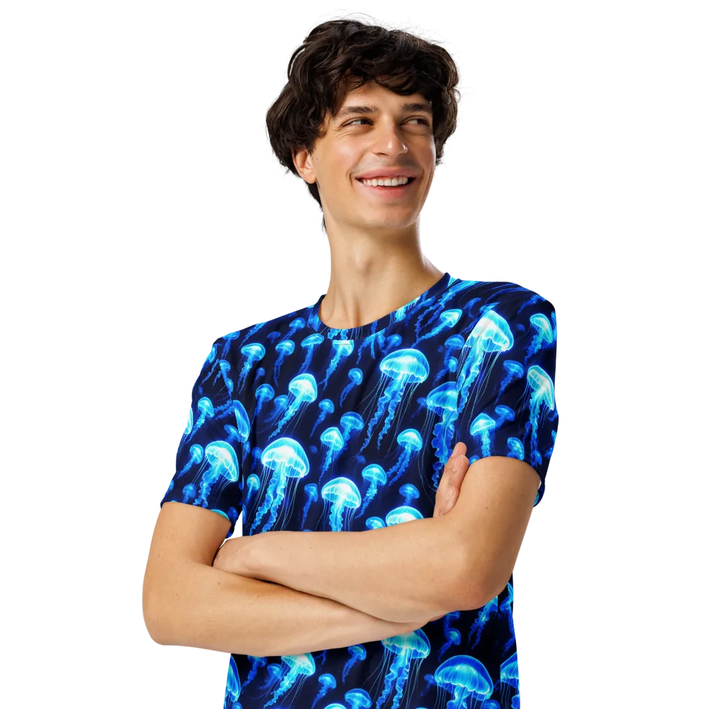 Blue Lanterns on Men's Crew Neck T-Shirt — Left Front