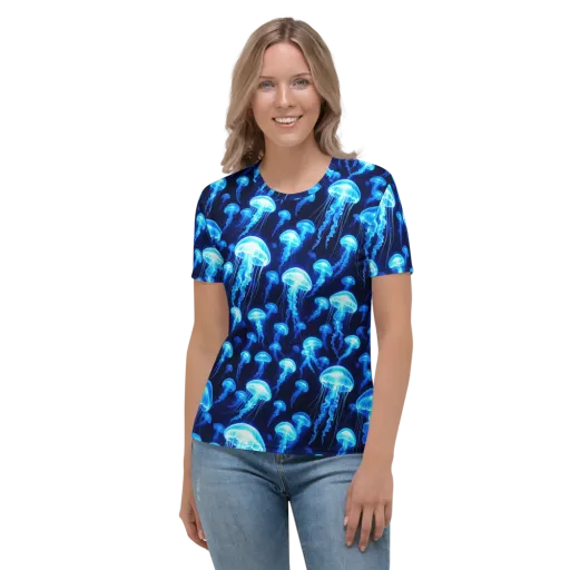 Blue Lanterns on a Women's Crew Neck T-Shirt