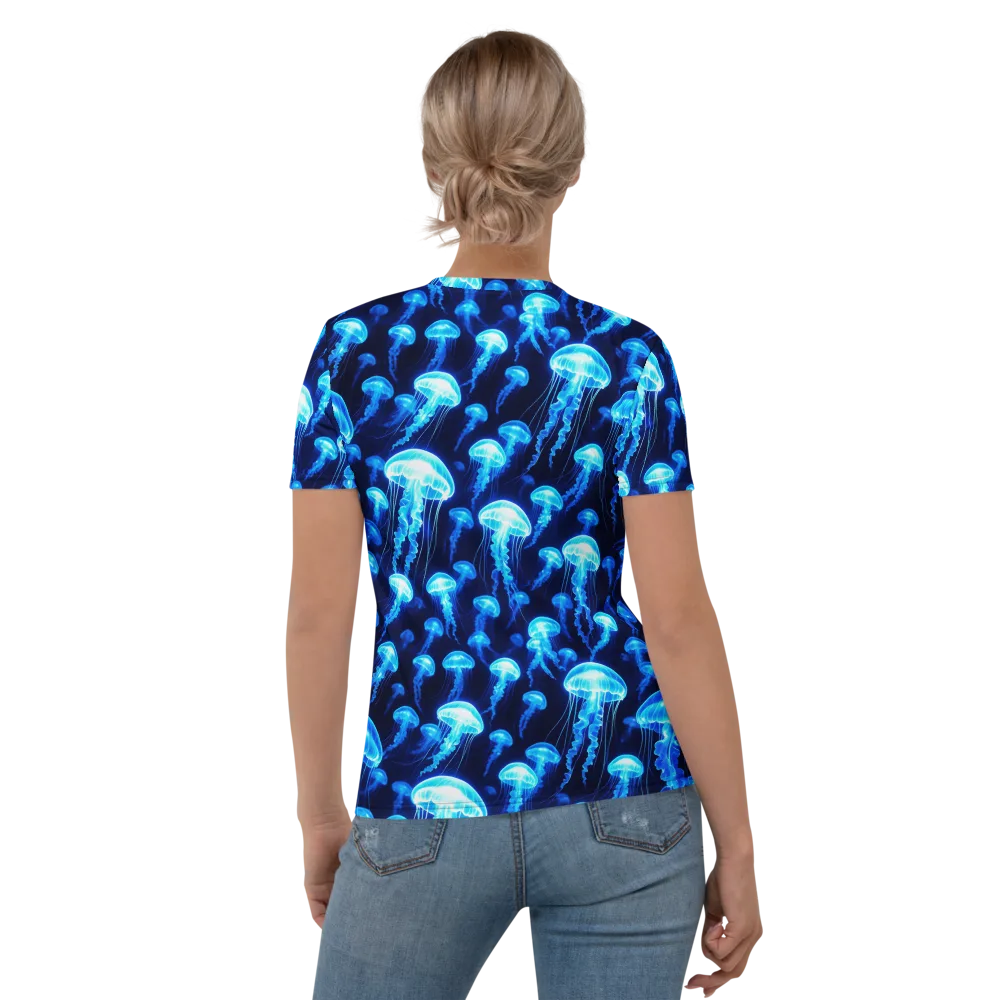 Blue Lanterns on Women's Crew Neck T-Shirt — Back