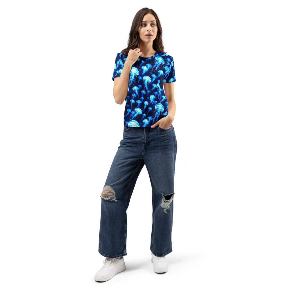 Blue Lanterns on Women's Crew Neck T-Shirt — Front
