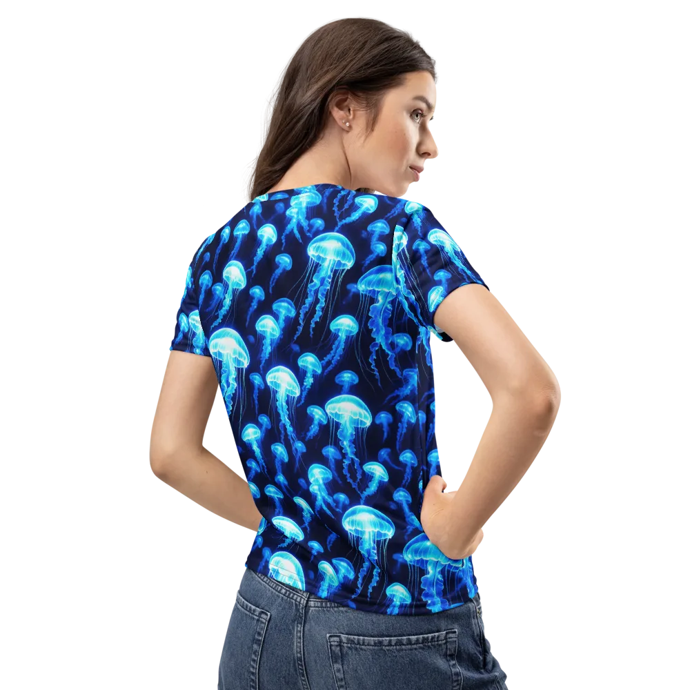 Blue Lanterns on Women's Crew Neck T-Shirt — Back