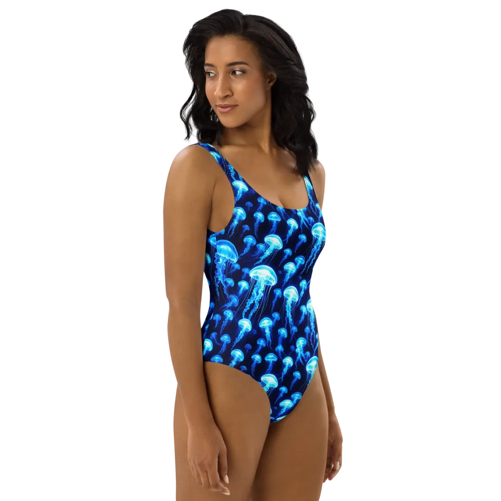 Blue Lanterns on One-Piece Swimsuit — Right