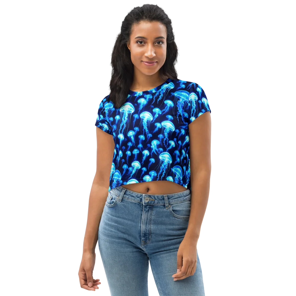 Blue Lanterns on Crop Tee — Front