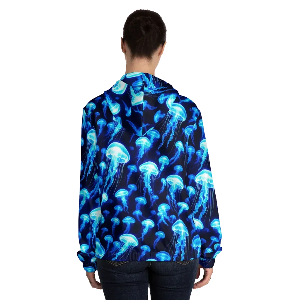 Blue Lanterns on Women's Full-Zip Hoodie — Back On Person