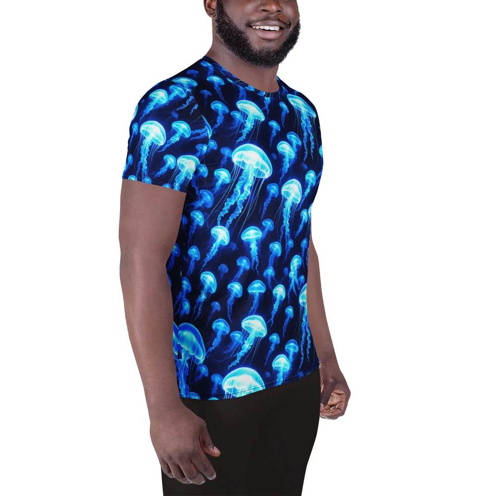 Blue Lanterns on Men's Athletic T-Shirt — Right