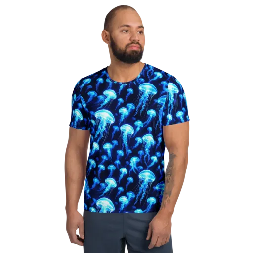 Blue Lanterns on a Men's Athletic T-Shirt