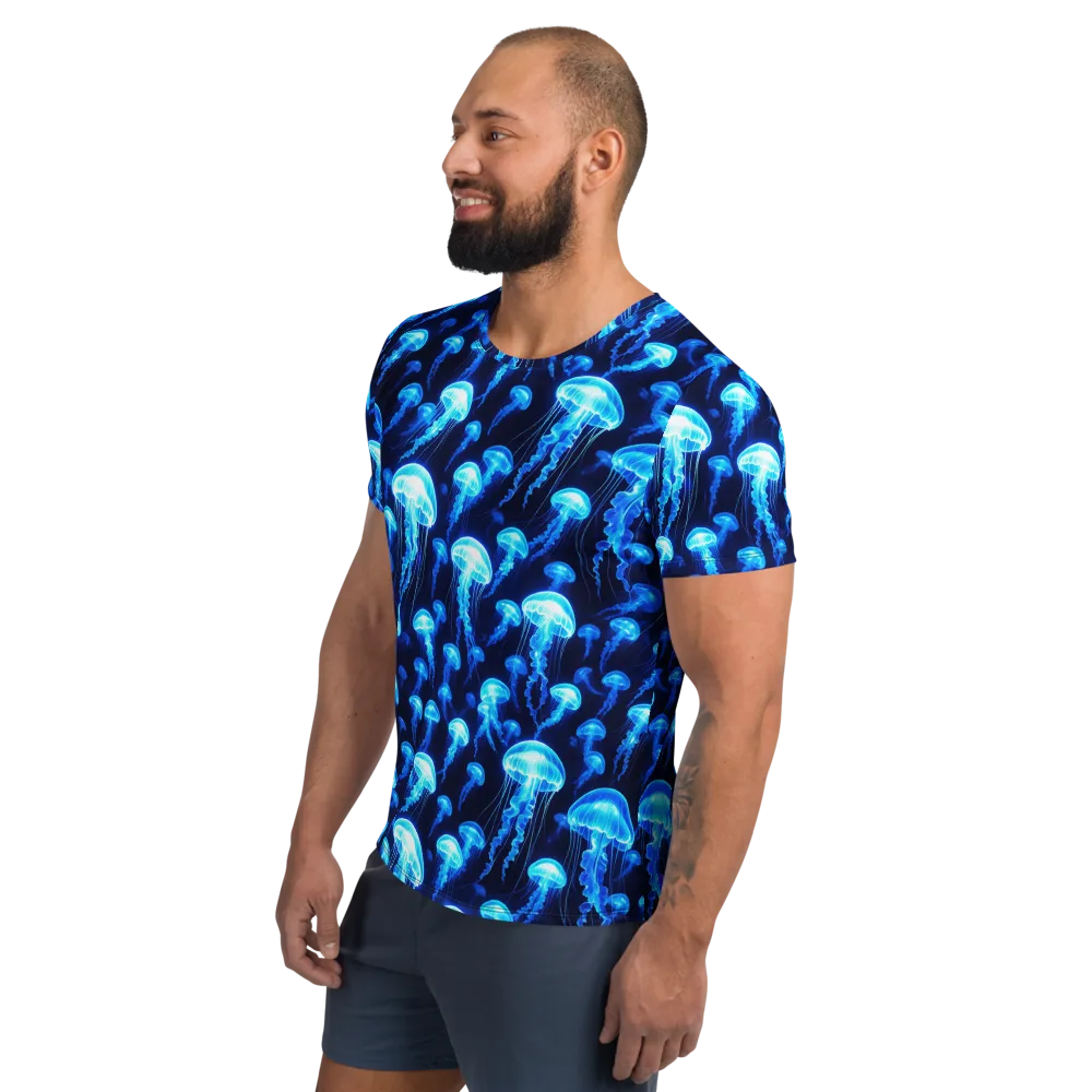 Blue Lanterns on Men's Athletic T-Shirt — Left