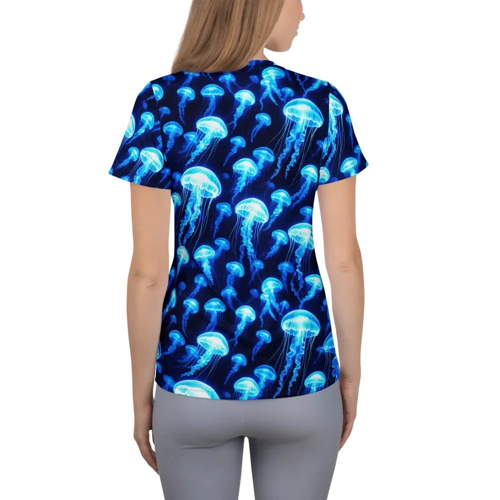 Blue Lanterns on Women's Athletic T-Shirt — Back